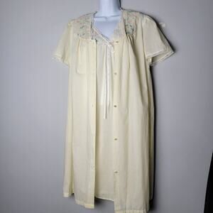 Vintage Lorraine Nightgown Robe Set Small Yellow Floral Embroidered Lace USA